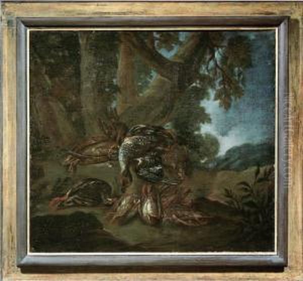 Natura Morta Con Anatra, Beccaccia, Starne E Pernici Oil Painting by Baldassare De Caro