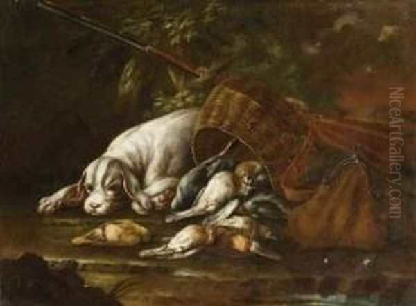 Natura Morta Con Selvaggina, Fucile E Cane Da Caccia Oil Painting by Baldassare De Caro