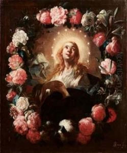 L'immacolata Entro Una Ghirlanda Di Fiori Oil Painting by Lorenzo De Caro