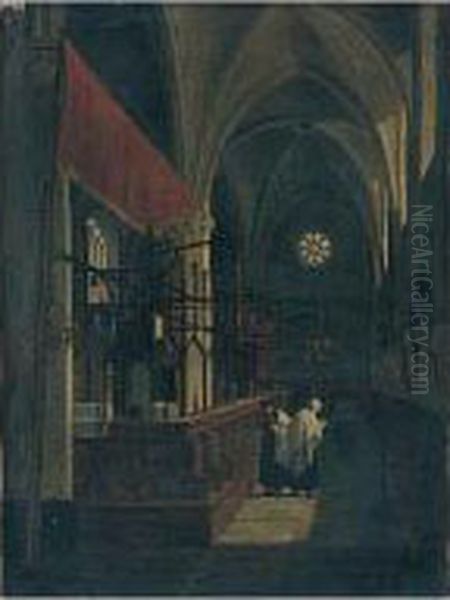 Die Alte Synagogue In Prag Oil Painting by Emile Pierre J. De Cauwer