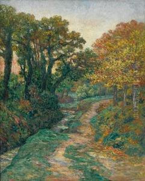 Le Chemin Creux Pres Du Ruisseau Oil Painting by Ernest Ponthier De Chamaillard