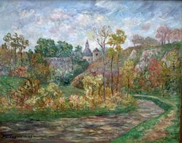 Les Remparts De Dinan En Automne Oil Painting by Ernest Ponthier De Chamaillard