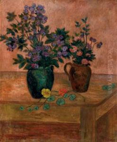 Nature Morte Aux Deux Bouquets De Fleurs Oil Painting by Ernest Ponthier De Chamaillard