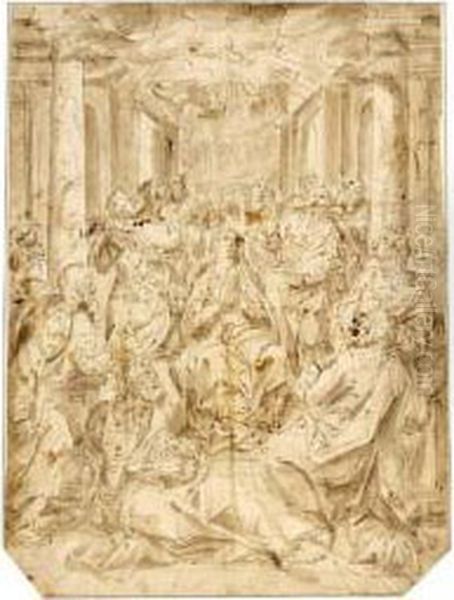 Pentecost (acts 2:1-4) Oil Painting by Hendrick De Clerck