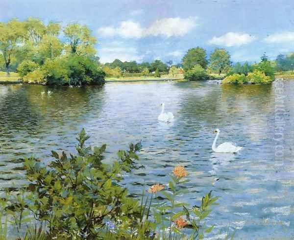 A Long Island Lake Oil Painting by William Merritt Chase