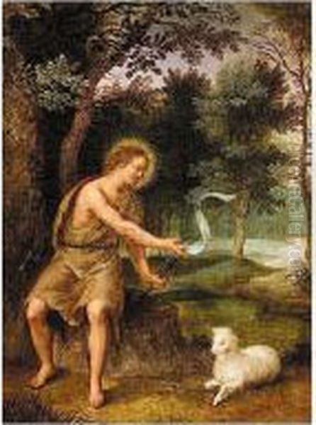 Landscape With Saint John The Baptist Oil Painting by Hendrick De Clerck