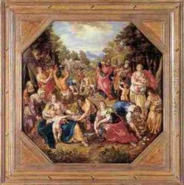 The Gathering Of Manna By The Israelites Oil Painting by Hendrick De Clerck