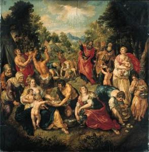 The Gathering Of The Manna By The Israelites Oil Painting by Hendrick De Clerck