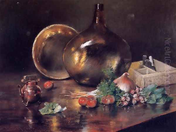 Still Life (Brass And Glass) Oil Painting by William Merritt Chase