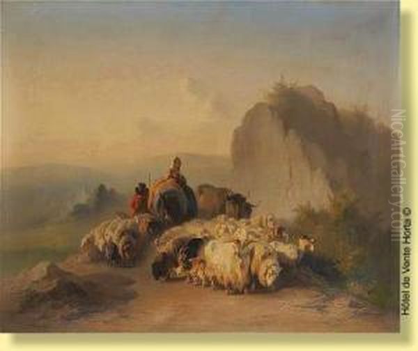 Troupeau De Moutons Sur Fond Oil Painting by Xavier De Cock