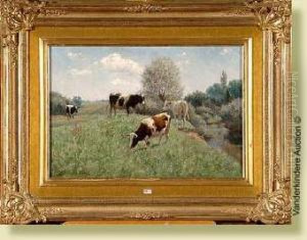 Vaches Au Bord De La Riviere Oil Painting by Xavier De Cock