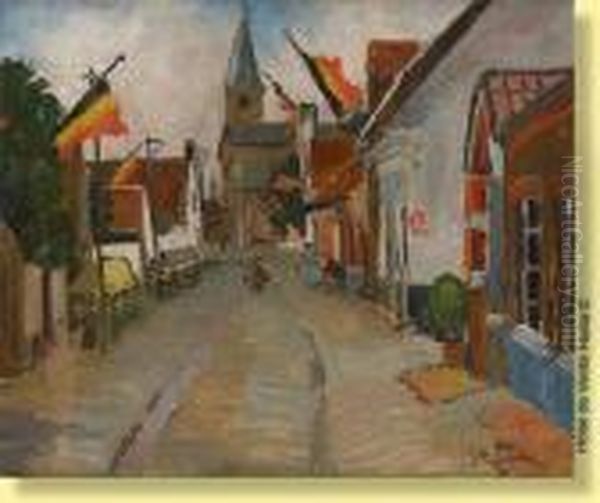 Village Le 21 Juillet Oil Painting by Joseph Fr. De Coene