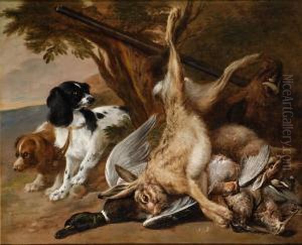 Conink Natura Morta Con Cani E Cacciagione Oil Painting by David de Coninck