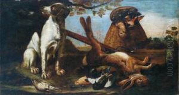 Paesaggio Con Cane Che Fa Da Guardia Alla Selvaggina Oil Painting by David de Coninck