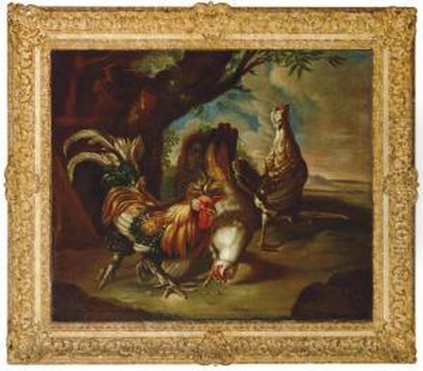 Poultry In A Landscape Oil Painting by David de Coninck