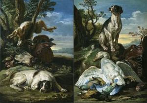 Pair Of Works: Hunting Still Lifes. Oil Painting by David de Coninck