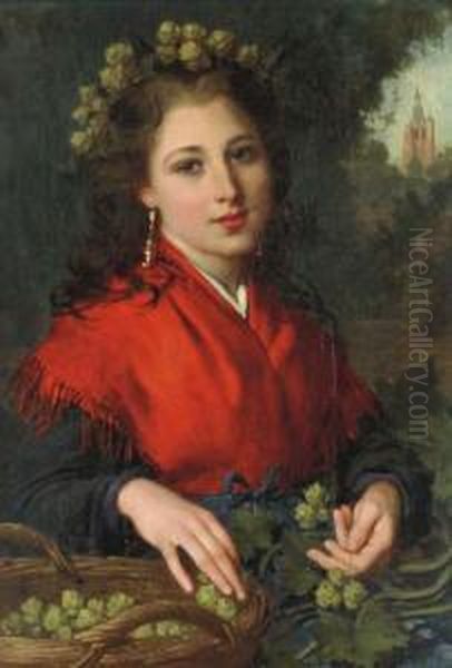 The Red Shawl Oil Painting by Pierre-Louis-Joseph de Coninck