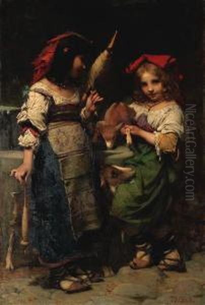 Girls At The Fountain Oil Painting by Pierre-Louis-Joseph de Coninck