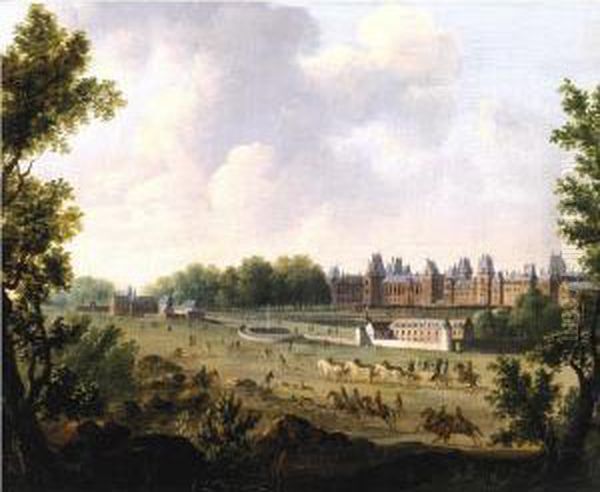 A View Of The Royal Palace Of Fontainebleau Oil Painting by Hendrik Frans de Cort