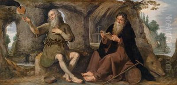 Die Heiligeneremiten Antonius Abbas Und Paulus Im Gesprach Oil Painting by Gaspar De Crayer