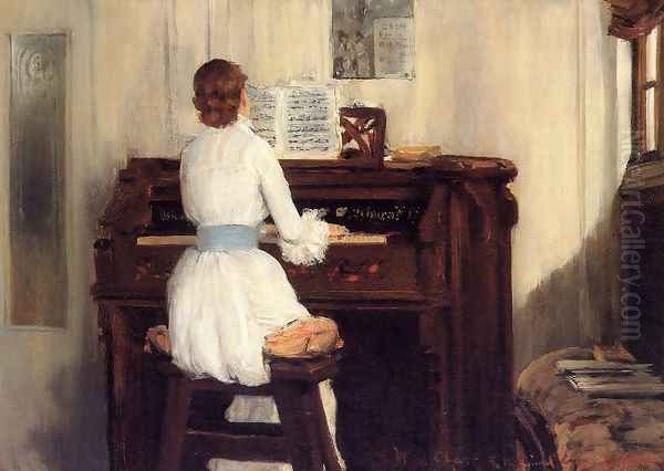 Mrs Meigs At The Piano Organ Oil Painting by William Merritt Chase