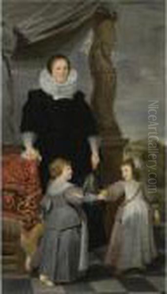 Portrait Of Mechteld Lintermans 
(d. 1641) And Her Two Children, Probably Jan Baptist Bierens (1620-1690)
 And Maria Magdalena (1622-1688) Oil Painting by Gaspar De Crayer