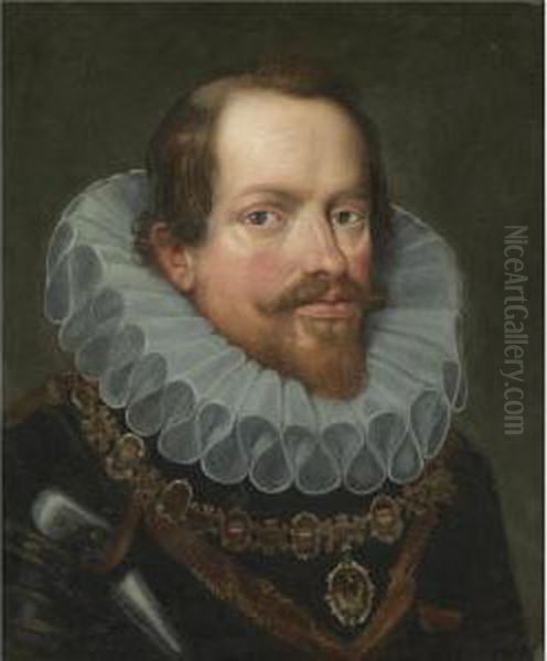 Portrait Of A Gentleman, Head And Shoulders, Wearing The Order Of The Ss. Annunziata Oil Painting by Gaspar De Crayer