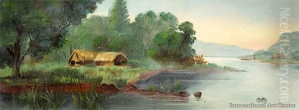 Lake Scene With Whare Oil Painting by John de Critz