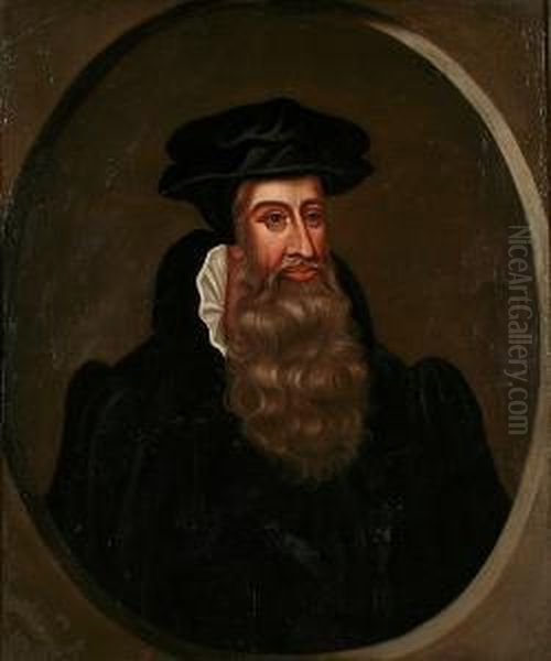 Portrait Of A Gentleman With Beard, Painted Oval Oil Painting by John de Critz