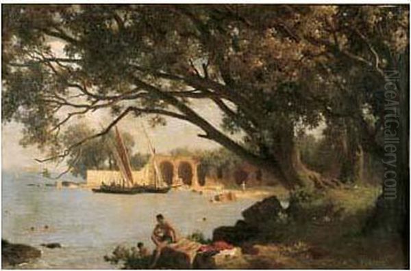 Baignade A Posilippo, Naples Oil Painting by Alfred P. De Curzon