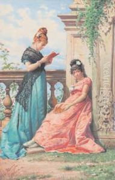 Dama In Giardino Oil Painting by Achille De Dominicis