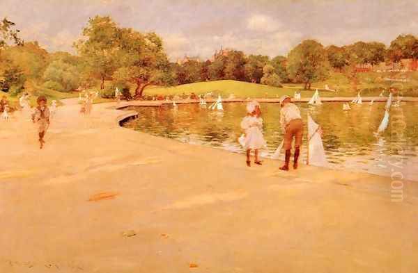 Lilliputian Boat-Lake - Central Park (or Lilliputian Boats in the Park; Central Park) Oil Painting by William Merritt Chase