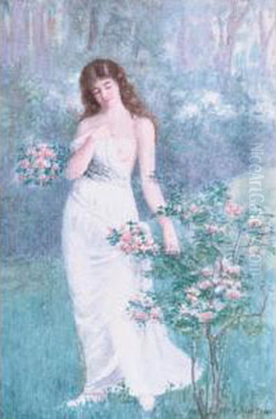 Woman In White Oil Painting by De Scott Evans