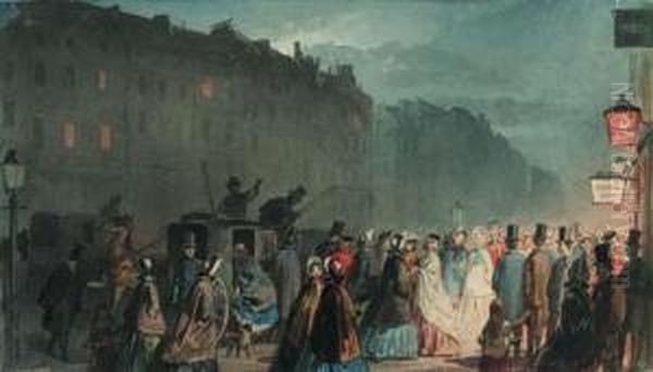 Figures Leaving An Establishment At Night, Haymarket, London Oil Painting by Willem De Famars Testas