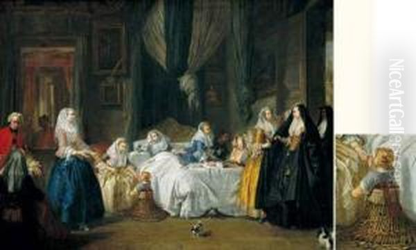 La Visite De Dames Maltaises A L'accouchee (madame Loth) Oil Painting by Antoine de Favray