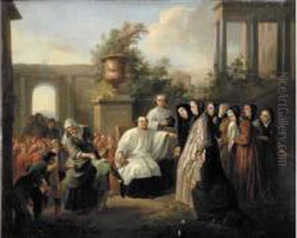 La Visite Des Femmes De Charite Dans Un Orphelinat Oil Painting by Antoine de Favray