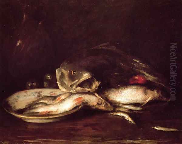 Still Llife with Fish and Plate Oil Painting by William Merritt Chase