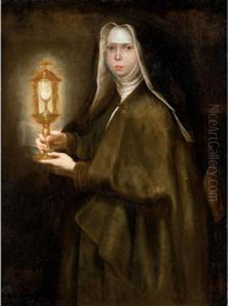 Ritratto Di Maddalena De Ferrari (?) Come Santa Chiara Oil Painting by Gregorio de Ferrari