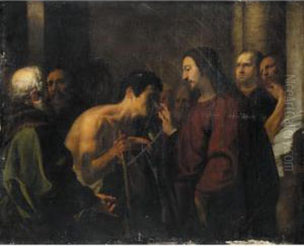 Christ Curing The Blind Man Oil Painting by Orazio De Ferrari