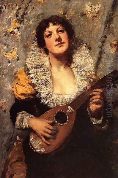 The Mandolin Player Oil Painting by William Merritt Chase