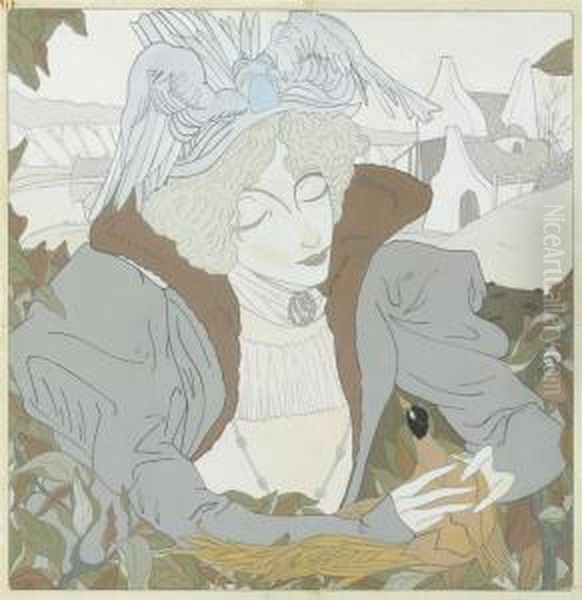 Woman With A Bird Oil Painting by Georges de Feure