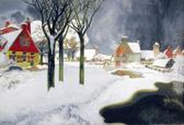 Paysage Hollandais Sous La Neige Oil Painting by Georges de Feure