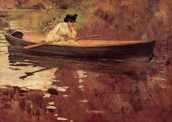 Mrs Chase In Prospect Park Oil Painting by William Merritt Chase