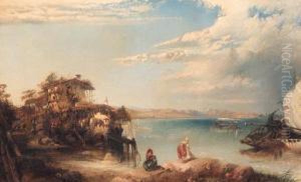 Lago Di Garda Oil Painting by James Vivien de Fleury