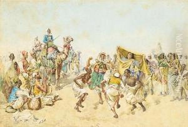 An Arab Celebration In The Desert Oil Painting by Mariano De Franceschi