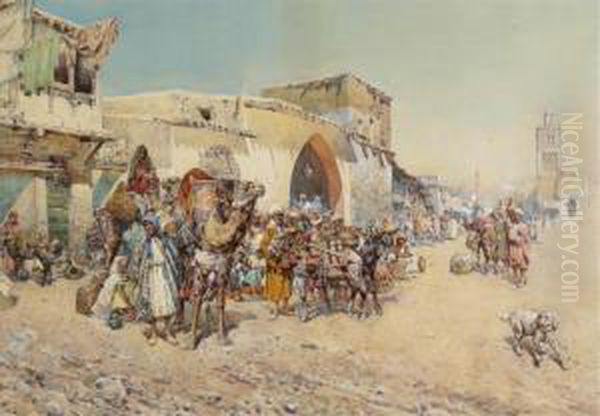 An Arab Market Oil Painting by Mariano De Franceschi