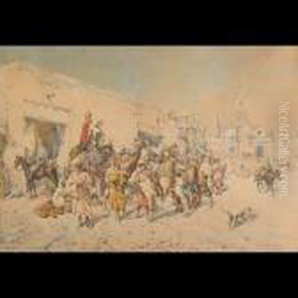 Arab Marketplace Oil Painting by Mariano De Franceschi