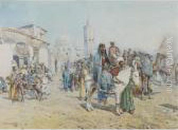 The Market Oil Painting by Mariano De Franceschi