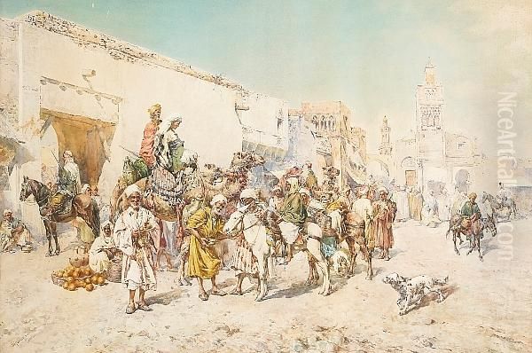 An Arab Marketplace Oil Painting by Mariano De Franceschi