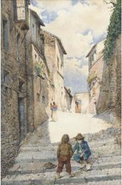 The Sunlit Street Oil Painting by Mariano De Franceschi